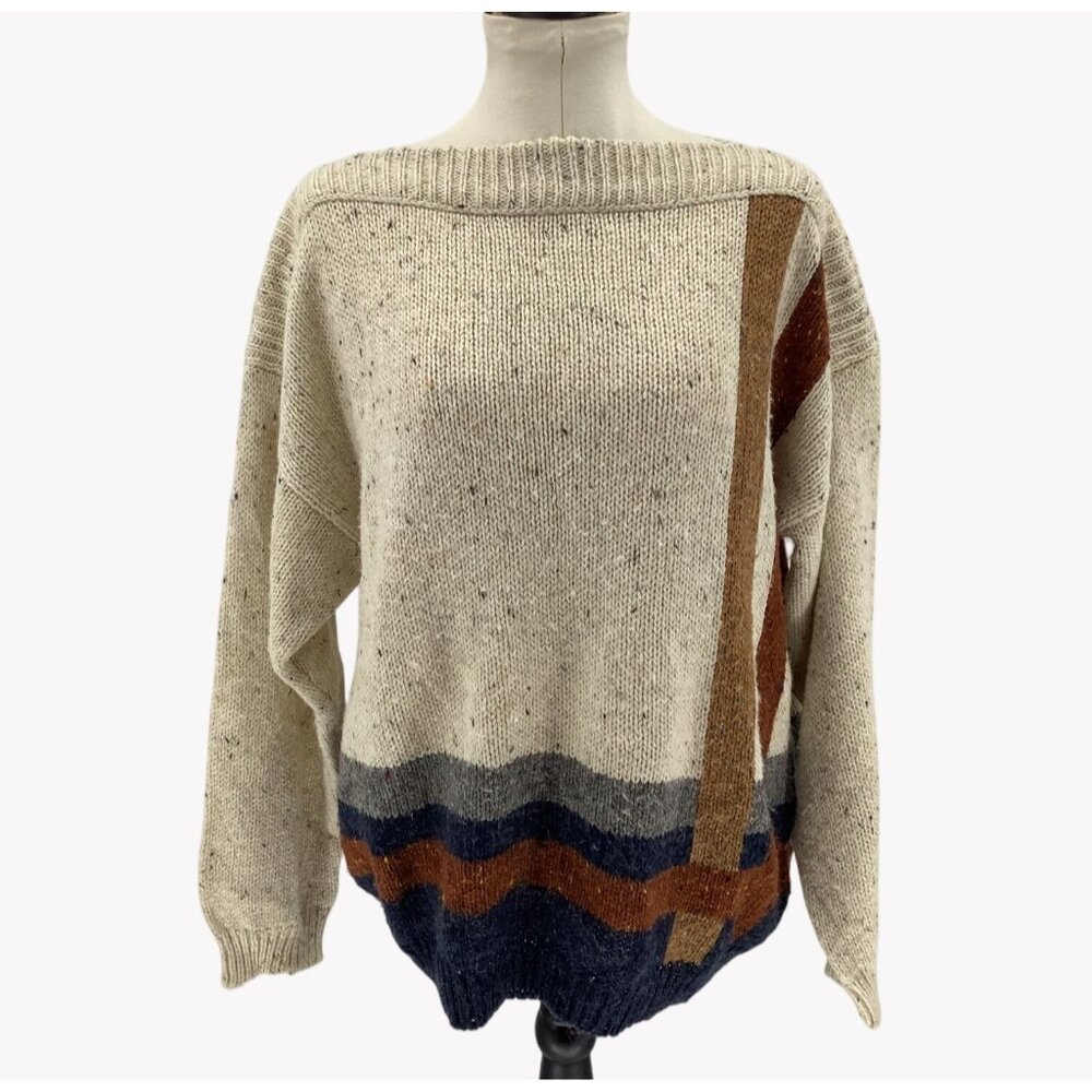 Vintage 90s Liz Sport Wool Blend Boat Neck Pullover Sweater Size L